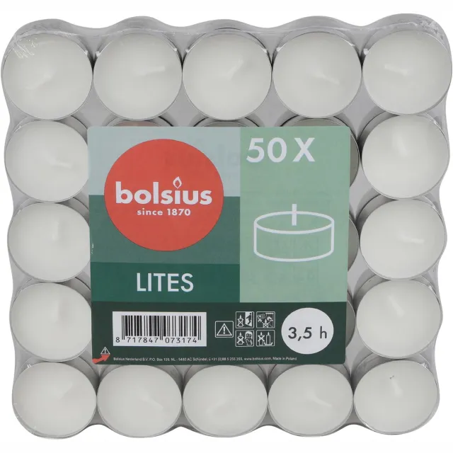 Bolsius Waxinelichtjes - 50x stuks - 3,5 branduren - kaarsjes - lichtjes Wit