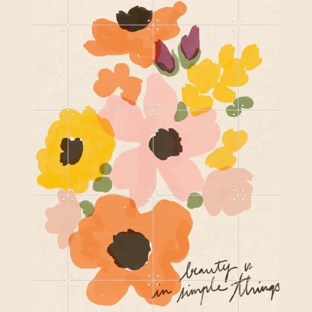 IXXI Simple Things, Sacrée Frangine - 80 x 100 cm - Grote wanddecoratie en posters - Illustraties, Aquarel, Speels, Woonkamer, Bloemen, Botanisch Roze