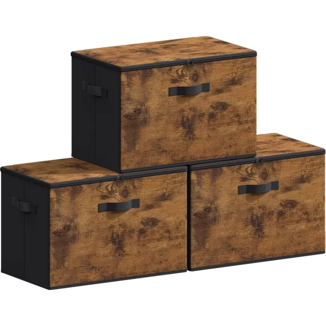 Songmics Opbergbox - Opbergdoos - Deksel - Opvouwbare - Handgrepen - Set van 3 voor Kledingopslag Vintagebruin