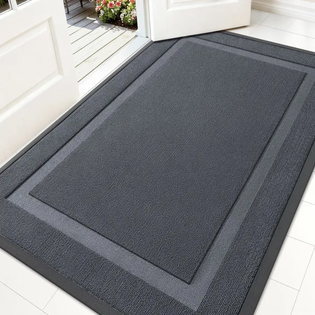 OLANLY Deurmat - Voordeurmat - Rubberen achterkant - Waterdicht en kleurvast - 90x150 cm - Donkergrijs
