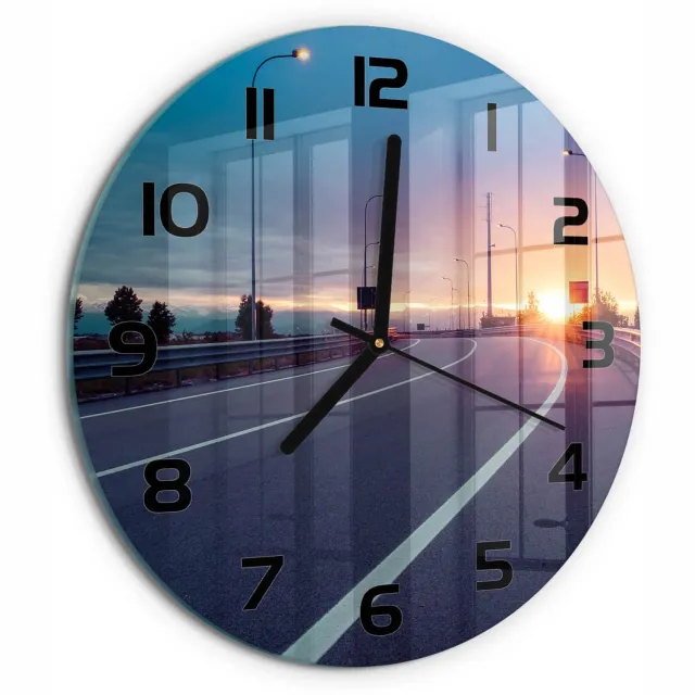 TULUP Wandklok - Snelweg Moderne Wandklok Glas - fi30 cm - Veelkleurig Wandklok Glas Decoratie - Zwarte handen - Ronde Klok - Glazen Wandklok Design - Klok Glas Met Opdruk