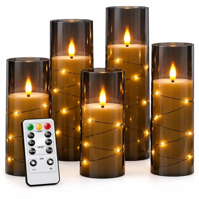 Nina's Giftshop Nina’s Giftshop® LED Kaarsen Set 5 Stuks – Smokey Grey Acryl – Bewegende Vlam – Afstandsbediening – Timer – Dimbaar – Sfeerverlichting – Kerstdecoratie – Kerstcadeau