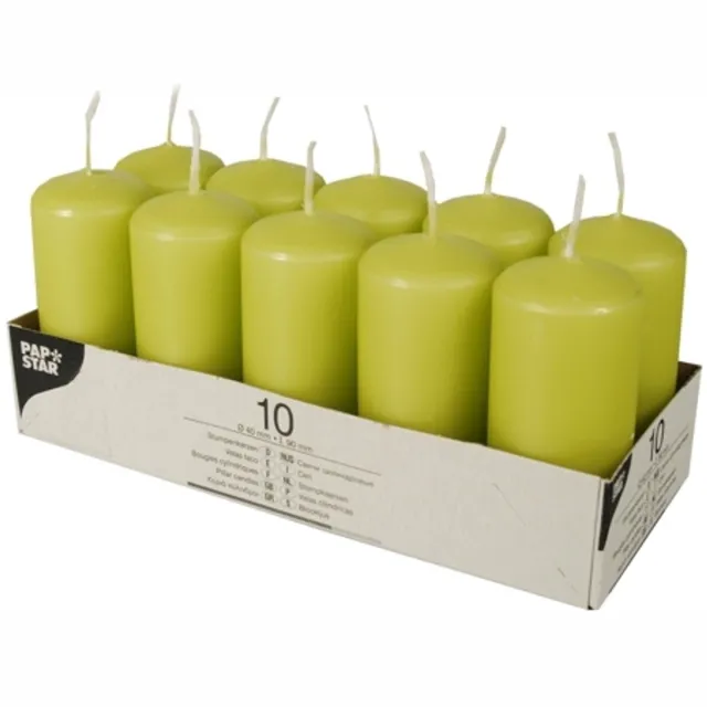 Starpak 10 Stompkaarsen Ø 40 mm · 90 mm kiwi