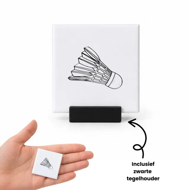Hacebo Badminton tegeltje met tegelhouder - Badminton - Badmintonner - tegeltjes met tekst - Leuk kado voor iemand die van badminton houd - spreuktegels - 4.8x4.8 CM Wit