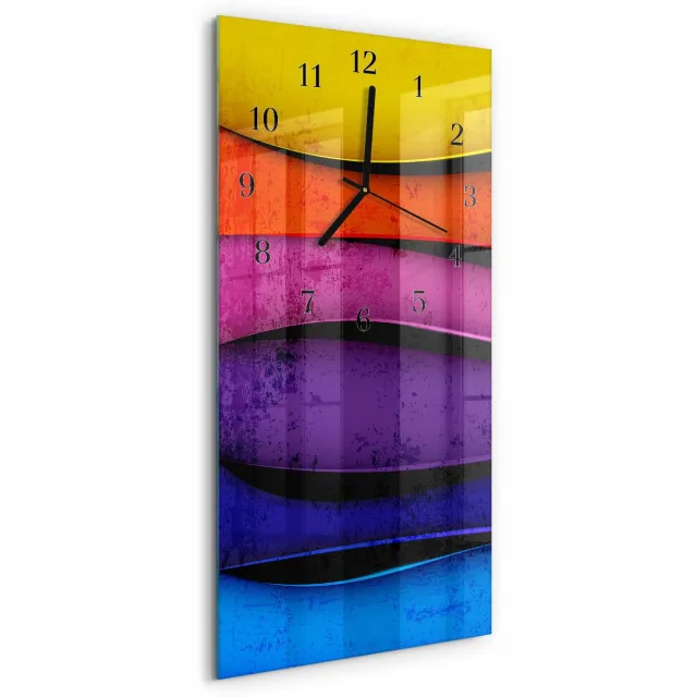 TULUP Wandklok - Kleurrijke strepen Moderne Wandklok Glas - 30x60 cm - Veelkleurig Wandklok Glas Decoratie - Zwarte Handen - Rechthoekige Wandklok - Glazen Wandklok Design - Klok Glas Met Opdruk