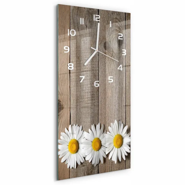 TULUP Wandklok - Madeliefjeshout Klok Glas Met Opdruk - 30x60 cm - Bruin Moderne Wandklok Glas - Witte handen - Rechthoekige Klok - Decoratieve Glazen Klok - Glazen Wandklok Design