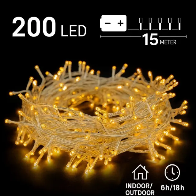 CBD 200 LED - Batterij - 15m - Warm Wit Licht - Met Timer - Ideaal voor Binnen en Buiten - Perfect voor Kerstdecoratie