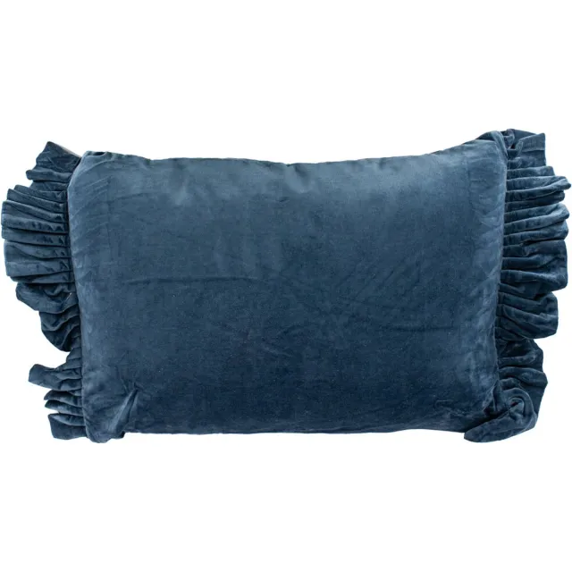 homebound by ky Kussen fringe velours blauw | sierkussen blauw