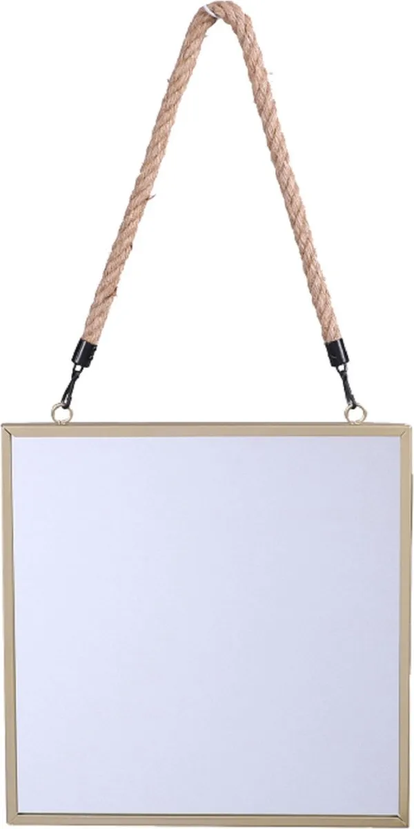 Urban Living Wandspiegel aan ophangkoord Sevilla - frame kleur goud - 30 x 30 cm- gang/badkamer/slaapkamer Goudkleurig