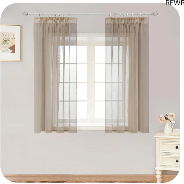 RFWR Beige Gordijnen met Grijsband - 120 x 140 cm - Boho en Modern - Set van 2 - Transparant voor Slaapkamer en Keuken