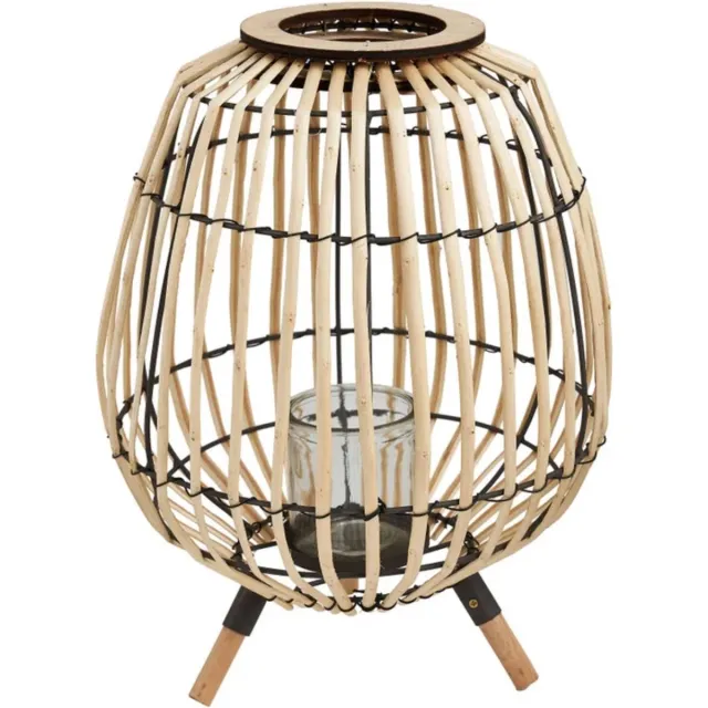 YellowPack Stijlvolle Bamboe Lantaarn op standaard - Diameter 27 cm x Hoogte 37 cm - sfeer verlichting