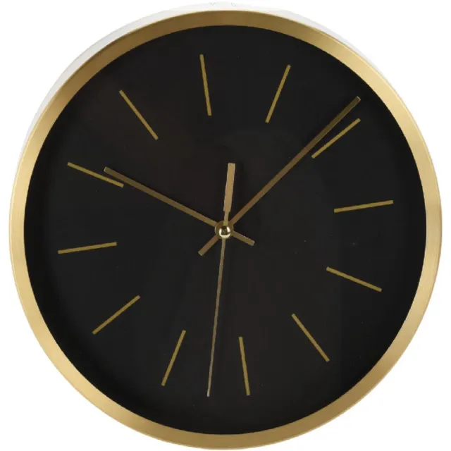 Segnale Zwarte metalen wandklok met gouden frame 25 cm