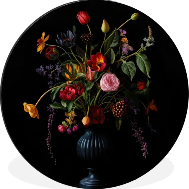 WallCircle Wandcirkel - Muurcirkel - Bloemen - Bessen - Klassiek - Aluminium - Dibond - 60x60 cm - Binnen en Buiten Boeket - Bloemen 1