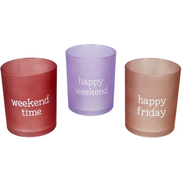MamboCat B. Happy 3-delige set theelichthouders van glas, elk 1x rood, paars en bruin – 2045622 veelkleurig