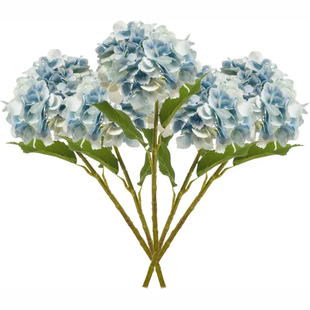 Emerald Kunstbloem hortensia tak - 5x - 52 cm - licht blauw - Real Touch - hydrangea - kunst zijdebloemen Lichtblauw