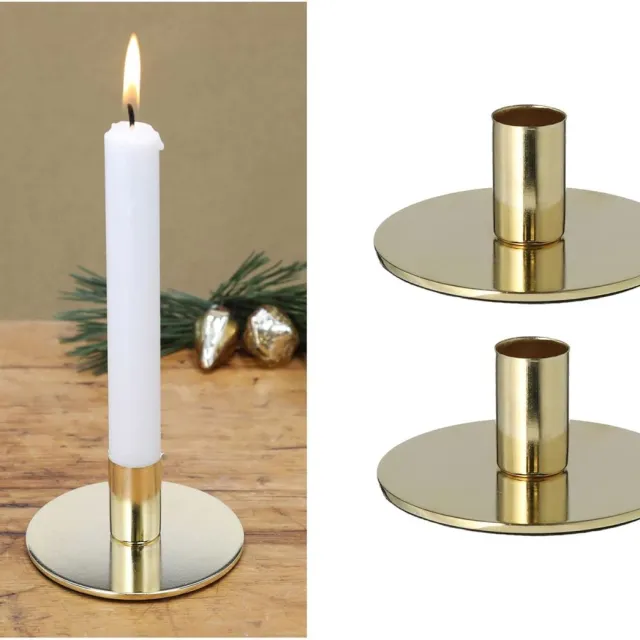 Novaliv Set van 2 kaarsenhouders metaal rond goud 10x5cm kersttafeldecoratie kaarsenhouder tafelkaarsen kaarspen scandinavisch chic vintage kaarsenhouder retro kaarsenbord decoratieve schaal woonkamer