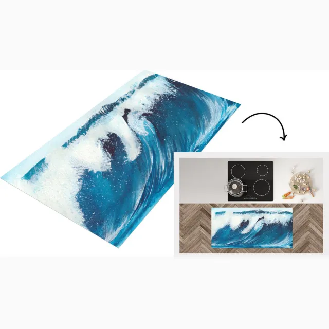 KitchenYeah Keukenloper - Loper keuken - Zee - Golf - Waterverf - Keukenloper vinyl multicolor