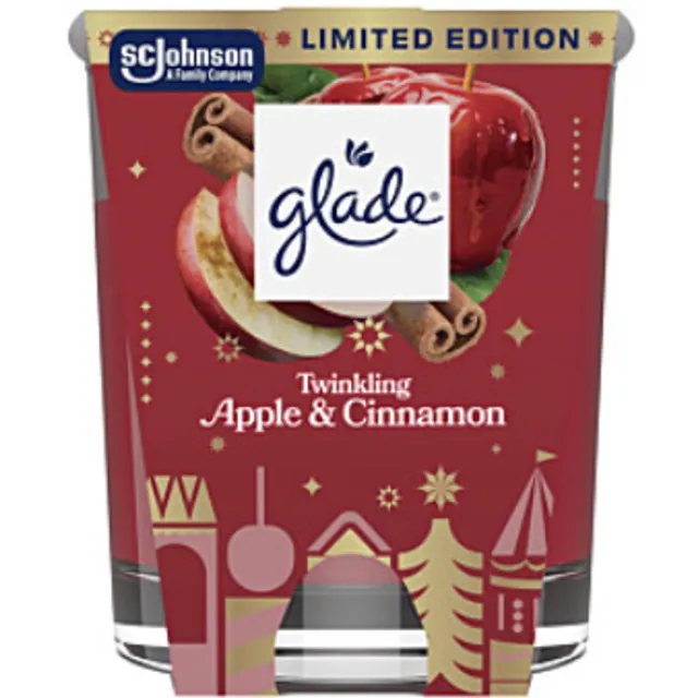 Glade Kerst Geurkaars in Glas - Twinkling Apple & Cinnamon - Glade | 1x 112g - Wintergeur Kaars in Glas - Brandduur: tot 30 uur