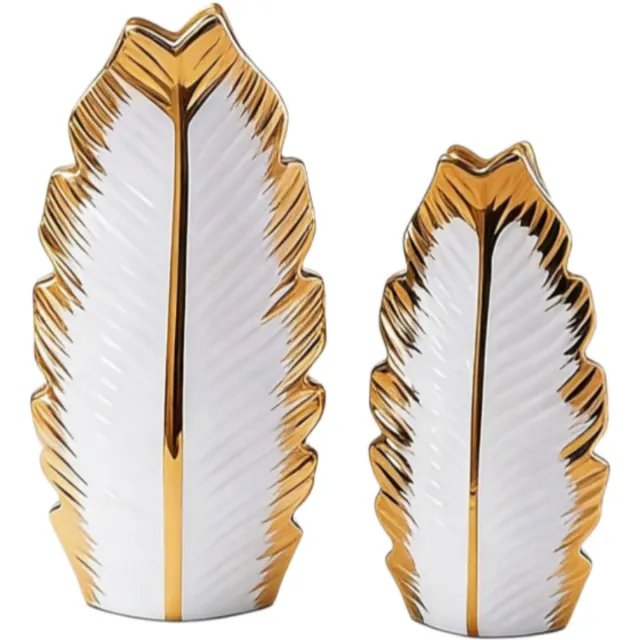longziming Decoratieve keramische vazen ​​- Moderne Chique Minimalistische Keramische Vaas ​​- met hol middenstuk - Keramiek - Witte afwerking met gouden accenten - Lekvrij voor verse, gedroogde of kunstplanten - 2 stuks
