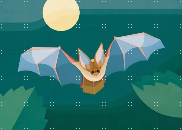 IXXI Vleermuis, Elke Uijtewaal - 140 x 100 cm - Grote wanddecoratie en posters - Digitale Kunst, Geometrische Kunst, Fantasierijk, Illustraties Donkere tinten / Blauw