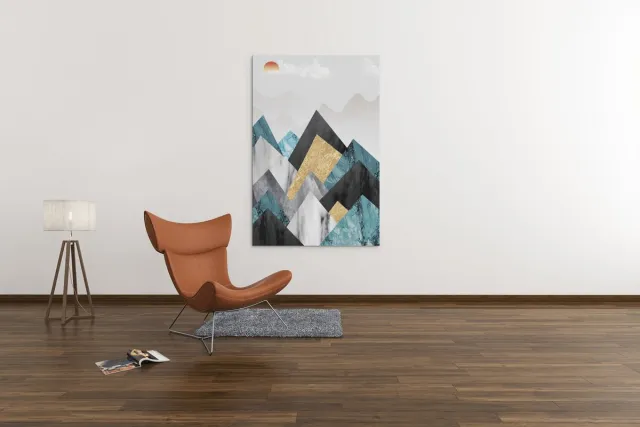 Trendex Global Canvas Schilderij - Abstract Bergen - Kunst - Wanddecoratie - 60x40x2 cm Grijs