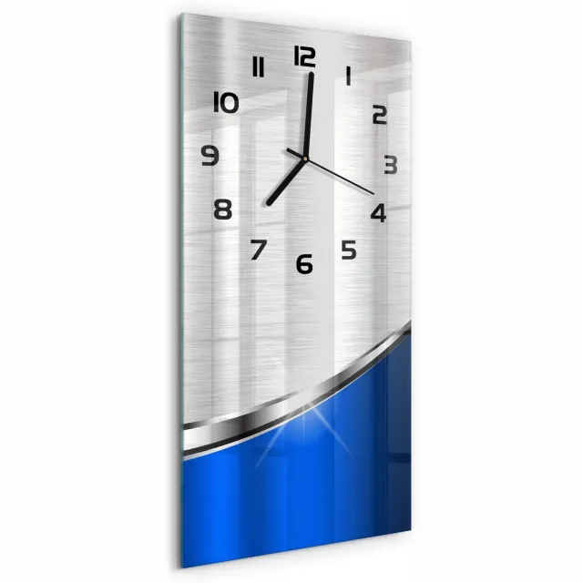 TULUP Wandklok - Metaalabstractie Wandklok Glas Decoratie - 30x60 cm - Blauw Gekleurde Glazen Klok - Zwarte handen - Rechthoekige Klok - Klok Glas Met Opdruk - Moderne Wandklok Glas