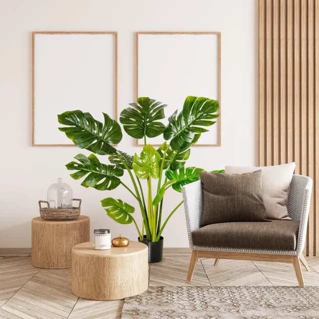 FloraGrace Kunstplant – Monstera 110 Cm – Kunststof – Groen – Voor Binnen & Buiten – Met Zwarte Pot – Onderhoudsarm Green
