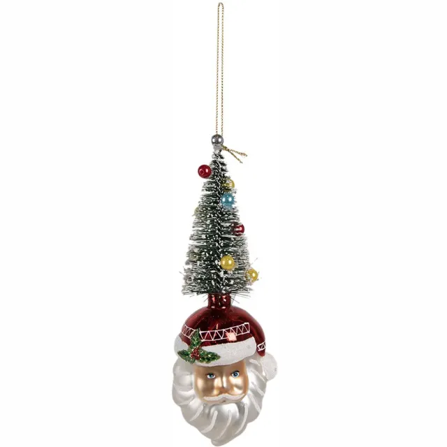 Clayre & Eef Kersthanger Kerstman 17 cm Wit Groen Glas Kerstboomversiering