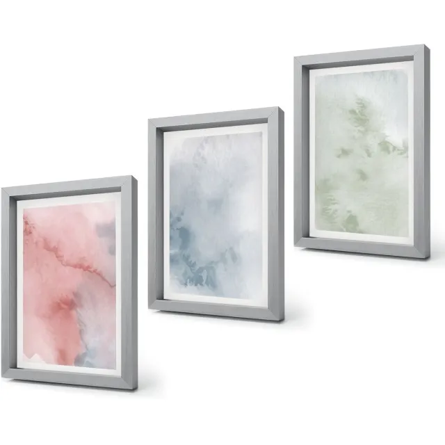 Coloray 4-Delige Schilderij Set - Pastelkleurige structuren, kleurrijke aquarelverf op canvas - 20 x 30 cm - Wanddecoratie - Woonkamer Decoratie Zilveren lijst