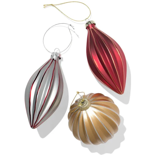HEMA Kerstballen set 8.2cm glas glitter rand - 3 stuks (multi)