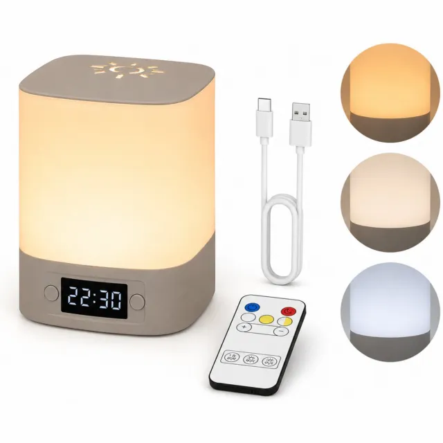 ibettertec LED-nachtlamp met digitale klok - 3 lichtkleuren - Dimbaar wit