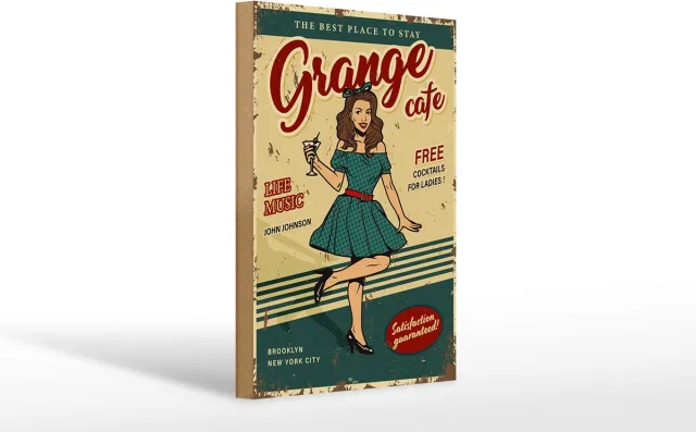 Femer Holzschild Retro 20x30cm Pinup Grange cafe life music