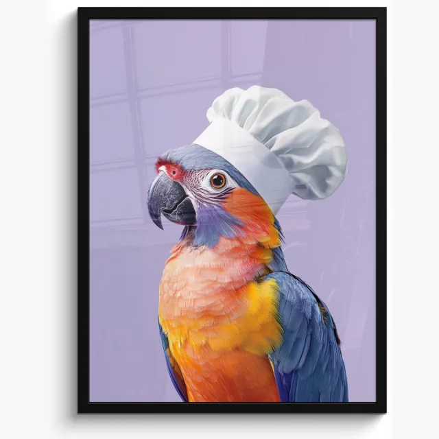 FrameYourWall Fotolijst inclusief poster - Posterlijst 50x70 cm - Posters - Papegaai - Koksmuts - Paars - Cute - Foto in lijst - Keuken decoratie muur - Wanddecoratie accessoires - Muurdecoratie - Schilderijen Koksmuts - Parkiet