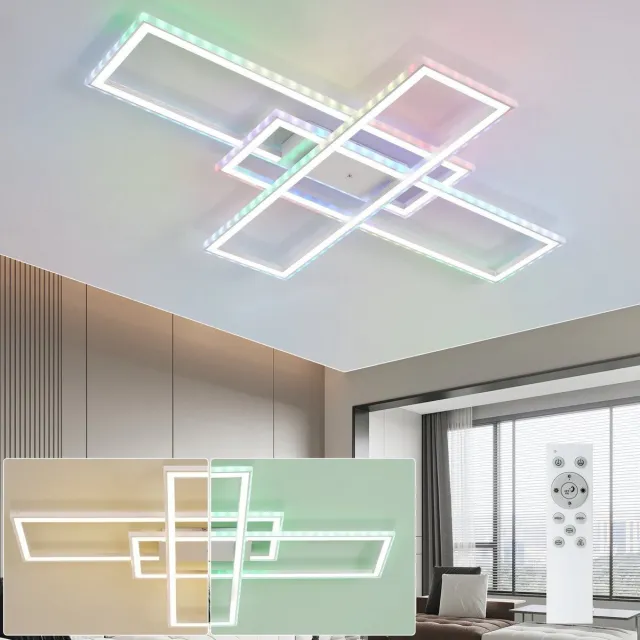 NETTLIFE LED Plafondlamp - zilver - modern - RGB kleurverandering - dimbaar met afstandsbediening - 3xRechthoekig ontwerp - slaapkamerlamp 50W - voor woonkamer | keuken | hal eetkamer