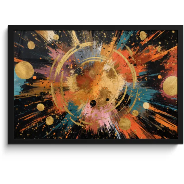 FrameYourWall Poster in lijst - Fotolijst 60x40 cm - Posters - Explosie - Verfstructuur - Goud - Abstract - Posterlijst zwart - Decoratie - Wanddecoratie woonkamer - Muurdecoratie slaapkamer
