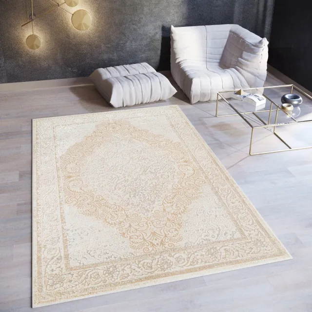 Tapiso Ares Vloerkleed Beige Laagpolig Woonkamer Gebloemd Oriental Tapijt Creme