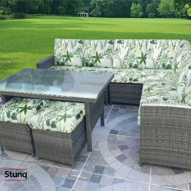 Stunq Outdoor kussenhoezen met groene tropische print - antislip vervanging voor zitkussens