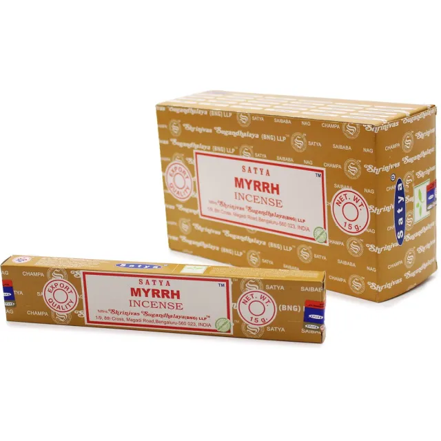 Ancient Wisdom Satya - mirre - wierook - myrrh - wierookstokjes - doos 12 pakjes van 15 gram