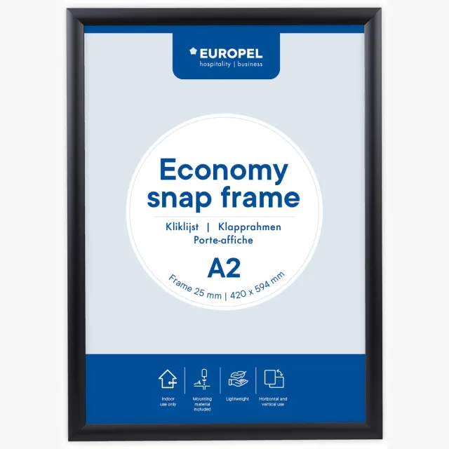 Europel Economy Kliklijst – Posterlijst – A2 – 42 x 59,4 cm – 25mm – Aluminium – Zwart