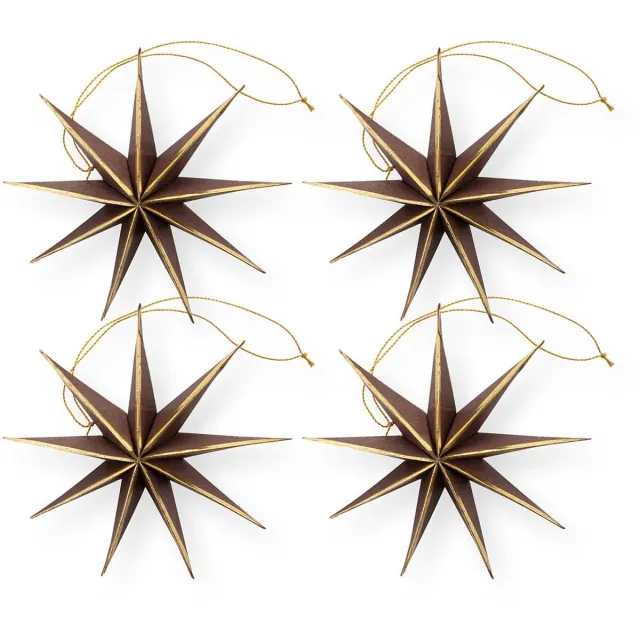 vtwonen Kerststerren - Papier - Donkerbruin Goud - 15 cm - Set van 4