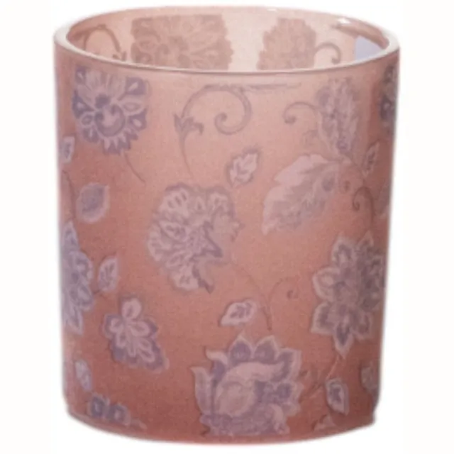 Mars & More Theelichthouder fluwelen bloemen - glas roze - 8 cm Multi