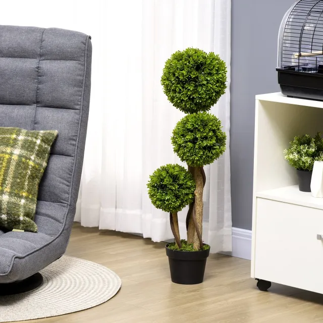 OKWISH Kunstplant – 90 Cm – Buxus Met Uv-Bescherming – Kunststof – Groen – Voor Binnen En Buiten Met Bloempot En Zonder Montage Green