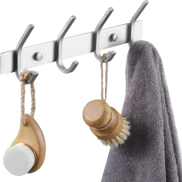 Ibenzoa Stijlvolle Roestvrijstalen Wandhaken voor Badkamer en Keuken met 4 Haken Zilver