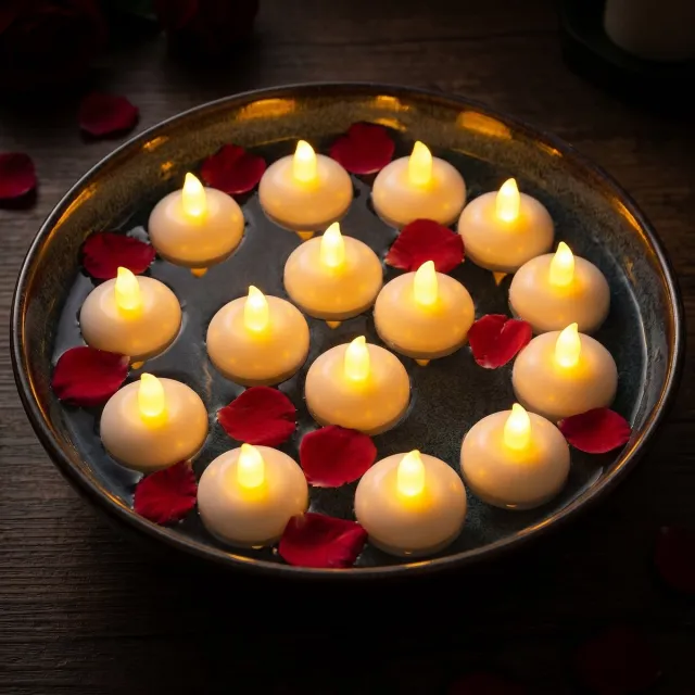 Cheqo LED Drijfkaarsjes Set van 12 - Drijvende LED Kaarsen - Waxinelichtjes - Theelichtjes - Waterdicht - Vlamloze Kaarsen - Warm Wit - Sfeerverlichting - Bruiloft Decoratie - Tafel Decoratie - Drijfkaarsen - Kaarslampjes - Zwembad Overig