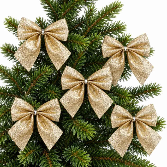 House of Seasons Kerst ornamenten strikken - 36x stuks - champagne - 10 x 12 cm - kerstboomstrikjes - kerstversiering