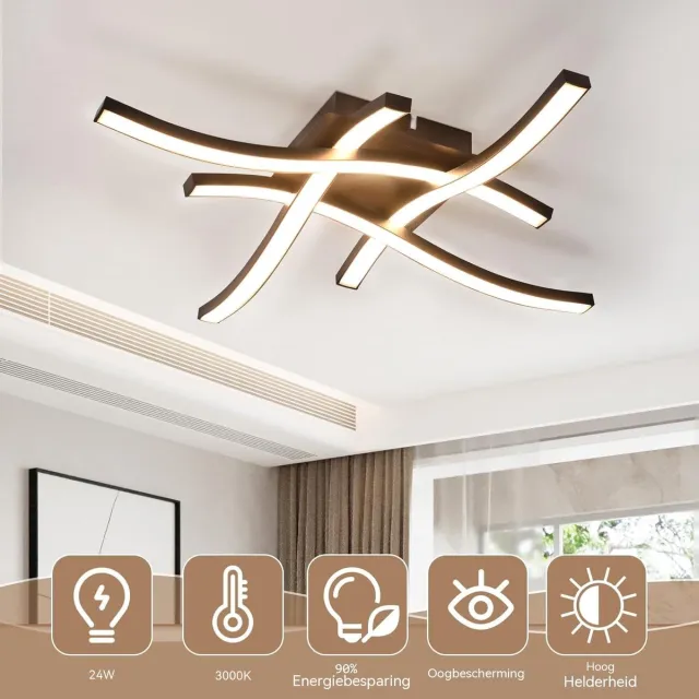 Glitzerlife Plafondlamp - Modern Design - LED Plafondlamp - Warm Wit 3000K - Flikkervrij - Metaal IJzer - Ø24cm - Zwart