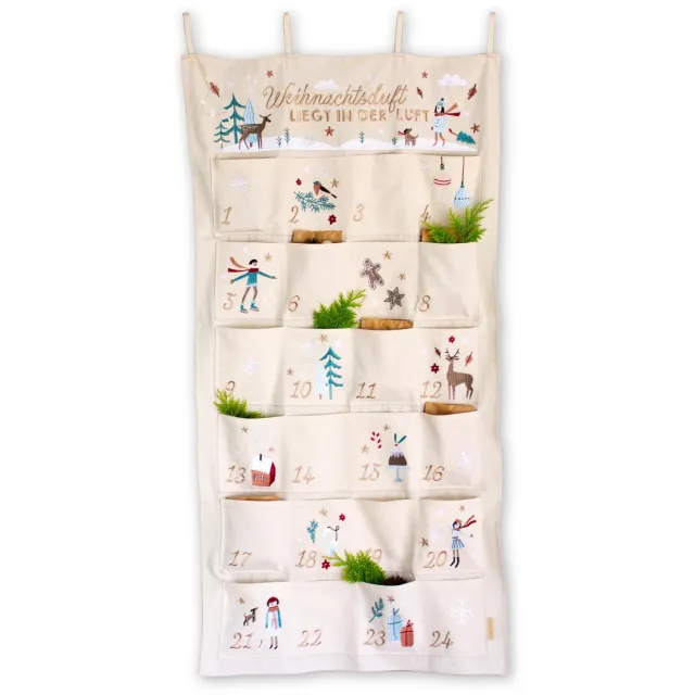 Famanu Adventskalender wandkalender met kerstthema en ruime zakken