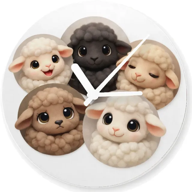 Mr Cadeautjes Glazen klok Ø 20 - design Mini-galerij van schattige boerderijdieren in losse cirkels | cadeau Wit