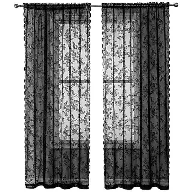 VHV Vitrage - Gordijnen woonkamer - Deurgordijn - Gotische vitrage - Bohemian gordijn - Gordijn woonkamer - Deurgordijn decoratie - Raamdecoratie gordijn - Voor woonkamer - Voor slaapkamer - Voor deur Zwart