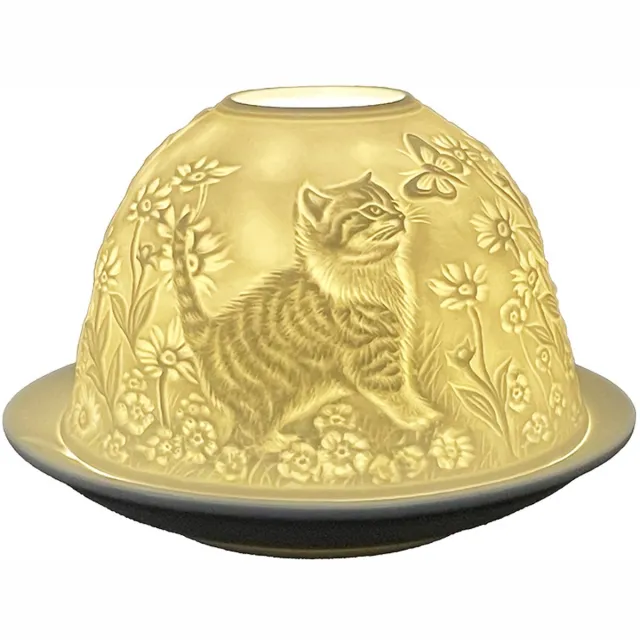 Clayre & Eef Waxinelichthouder Ø 12x8 cm Wit Porselein Katten